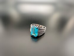 AQUAMARINE STONE SILVER MEN'S RING - 1