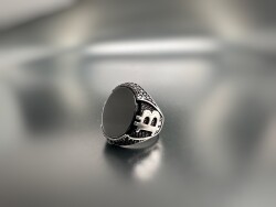 BITCOIN ONYX STONE SILVER MEN'S RING - 1