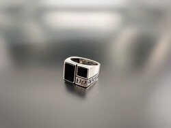 BLACK AGATE STONE SILVER MEN'S RING - 1