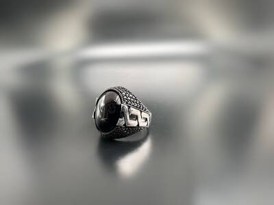 BLACK MICRO STONE SILVER MEN'S RING - 1