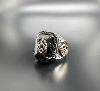 BLACK ZIRCON SILVER MEN'S RING - 1