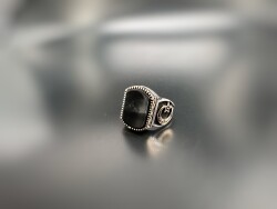 BLACK ZIRCON STONE SILVER MEN'S RING - 1