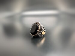 BLACK ZIRCON STONE SILVER MEN'S RING - 1