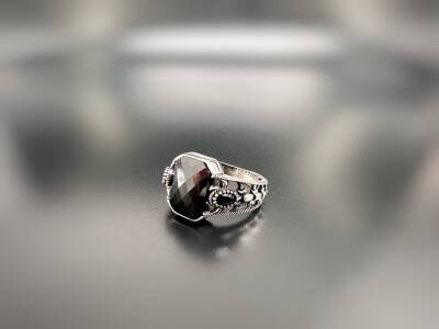 BLACK ZIRCON STONE SILVER MEN'S RING - 1