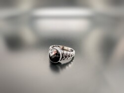 BLACK ZIRCON STONE SILVER MEN'S RING - 1