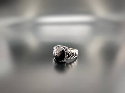 BLACK ZIRCON STONE SILVER MEN'S RING - 1