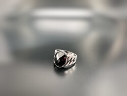 BLACK ZIRCON STONE SILVER MEN'S RING - 1