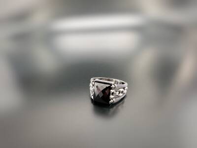 BLACK ZIRCON STONE SILVER MEN'S RING - 1