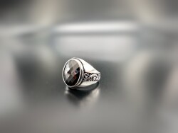 BLACK ZIRCON STONE SILVER MEN'S RING - 1