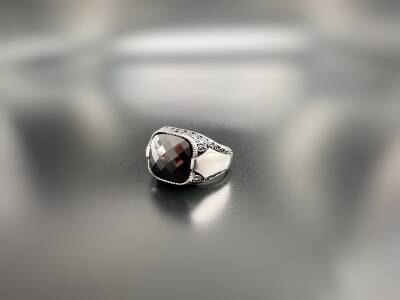 BLACK ZIRCON STONE SILVER MEN'S RING - 1