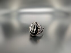 BLACK ZIRCON STONE SILVER MEN'S RING - 1