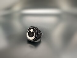 CRESCENT STAR SILVER MEN'S RING - 1