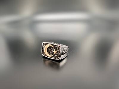 CRESCENT-STAR ZIRCON STONE SILVER MEN'S RING - 1