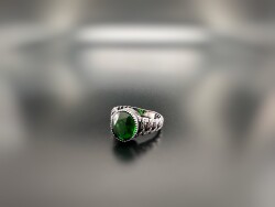 EMERALD ZIRCON STONE SILVER MEN'S RING - 1