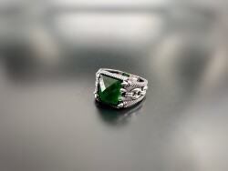 EMERALD ZIRCON STONE SILVER MEN'S RING - 1