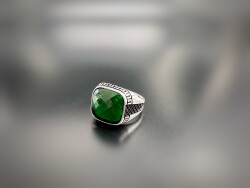 EMERALD ZIRCON STONE SILVER MEN'S RING - 1