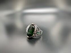 EMERALD ZIRCON STONE SILVER MEN'S RING WITH - 1