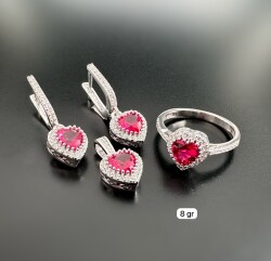 HEART RUBY ZIRCON STONE WOMEN'S SET - 1