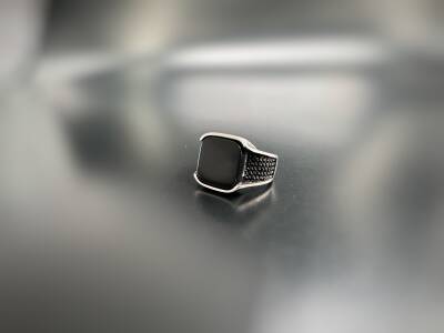 ONYX MICRO STONE SILVER MEN'S RING - 1