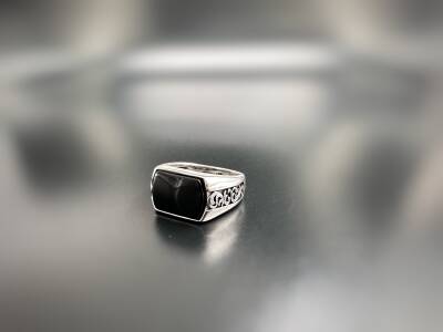 ONYX STONE SILVER MEN'S RING - 1