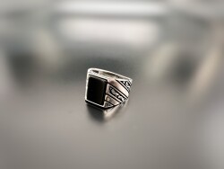 ONYX STONE SILVER MEN'S RING - 1