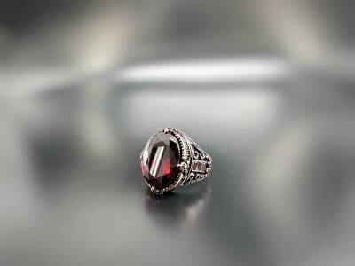 RUBY ZIRCON STONE SILVER MEN'S RING - 1