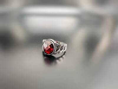 RUBY ZIRCON STONE SILVER MEN'S RING - 1