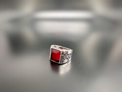 RUBY ZIRCON STONE SILVER MEN'S RING - 1