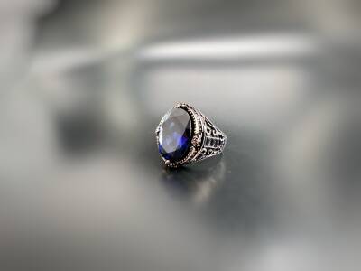 SAPPHIRE ZIRCON STONE SILVER MEN'S RING - 1