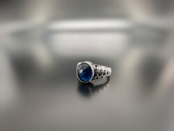 SAPPHIRE ZIRCON STONE SILVER MEN'S RING - 1