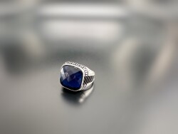 SAPPHIRE ZIRCON STONE SILVER MEN'S RING - 1