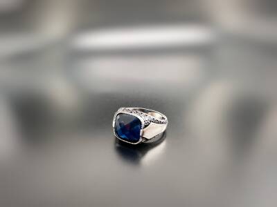 SAPPHIRE ZIRCON STONE SILVER MEN'S RING - 1