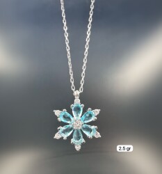 SNOWFLAKE AQUAMARINE ZIRCON STONE WOMEN'S NECKLACE - 1