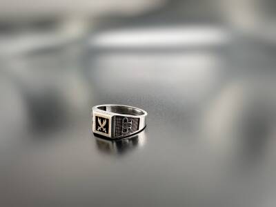 SWORD PATTERNED SILVER MEN'S RING - 1