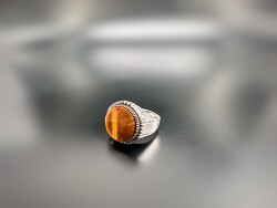 TIGER EYE STONE SILVER MEN'S RING - 1