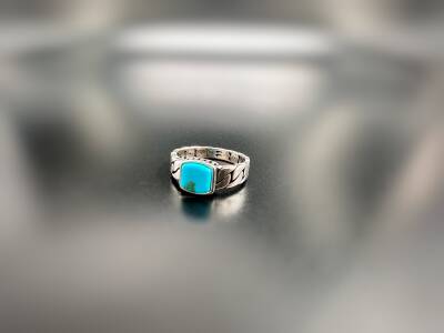 TURQUOISE STONE SILVER MEN'S RING - 1