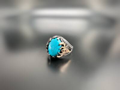 TURQUOISE STONE SILVER MEN'S RING - 1